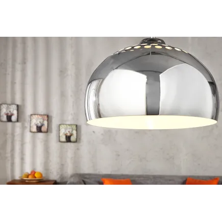 Lampe suspendue design boule en acier chromé 2