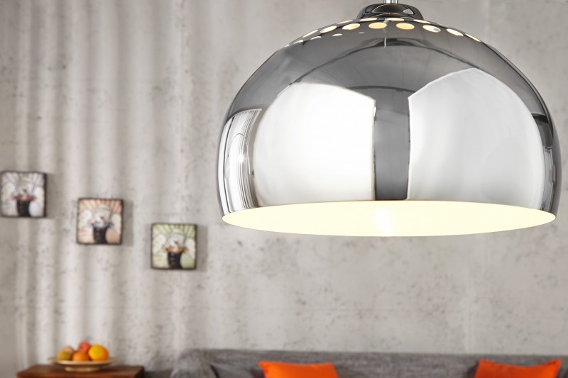 Lampe suspendue design boule en acier chromé