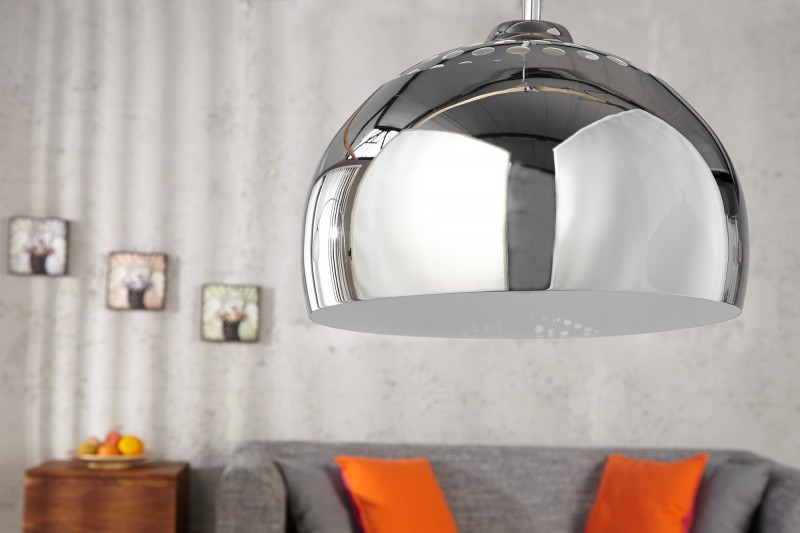 Lampe suspendue design boule en acier chromé
