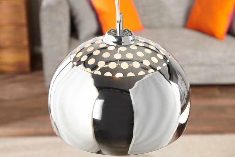Lampe suspendue design boule en acier chromé