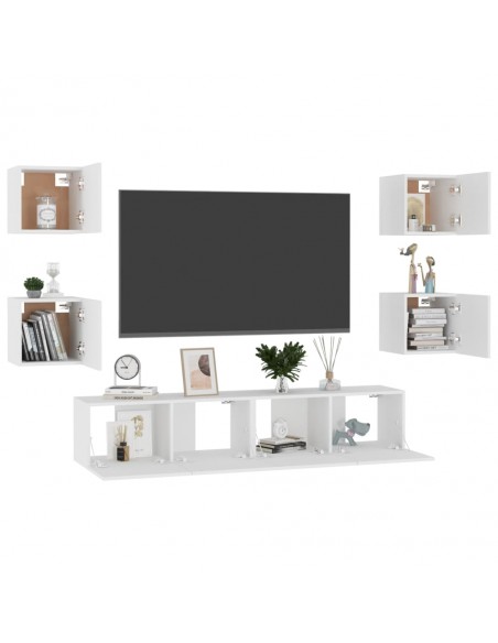 Ensemble de meubles TV 6 pcs Blanc Aggloméré