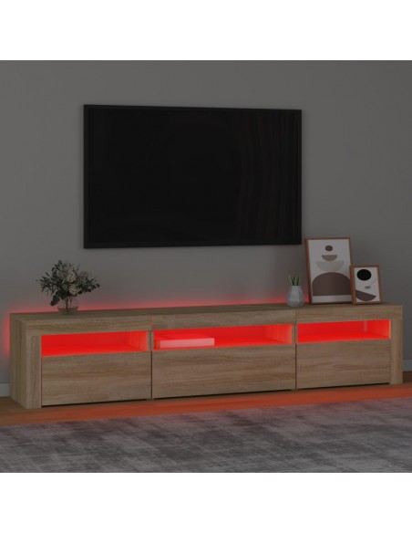 Meuble TV avec lumières LED Chêne sonoma 195x35x40 cm
