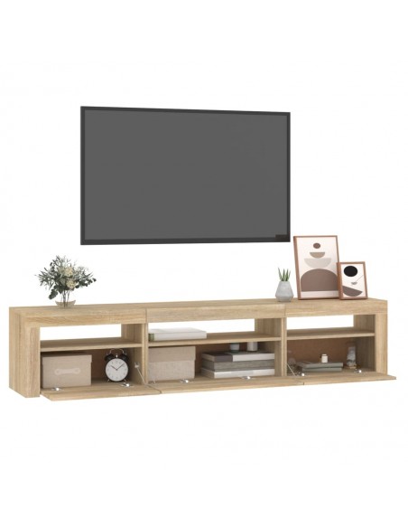 Meuble TV avec lumières LED Chêne sonoma 195x35x40 cm