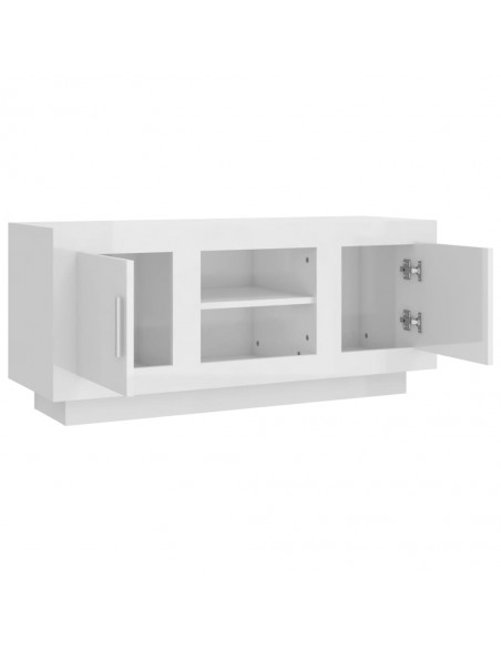 Meuble TV blanc brillant 102x35x45 cm bois d'ingénierie