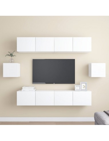 Ensemble de meuble TV 6 pcs Blanc Aggloméré