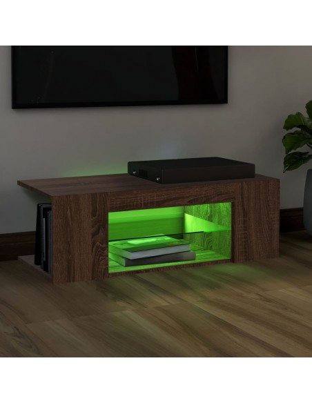 Meuble TV avec lumières LED Chêne marron 90x39x30 cm