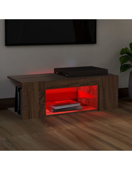 Meuble TV avec lumières LED Chêne marron 90x39x30 cm