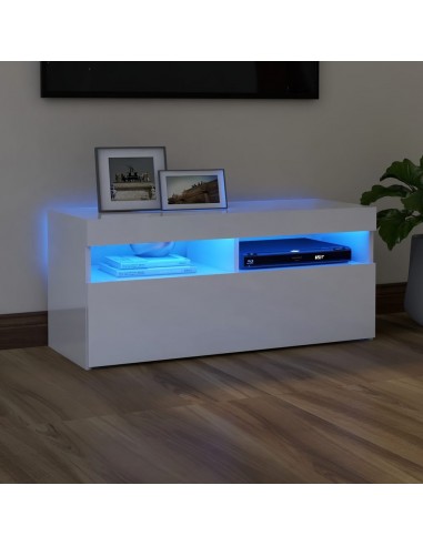 Meuble TV avec lumières LED blanc brillant 90x35x40 cm