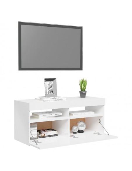 Meuble TV avec lumières LED blanc brillant 90x35x40 cm