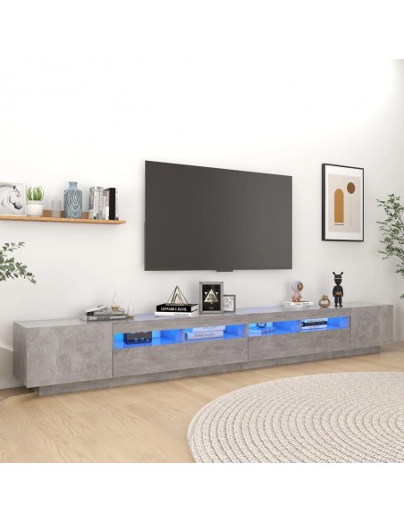 Meuble TV avec lumières LED Gris béton 300x35x40 cm