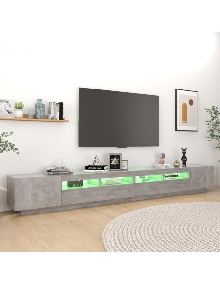 Meuble TV avec lumières LED Gris béton 300x35x40 cm