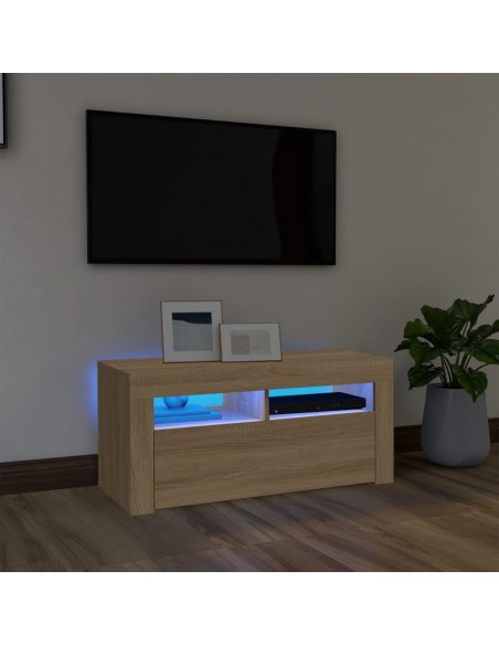 Meuble TV avec lumières LED chêne sonoma 90x35x40 cm