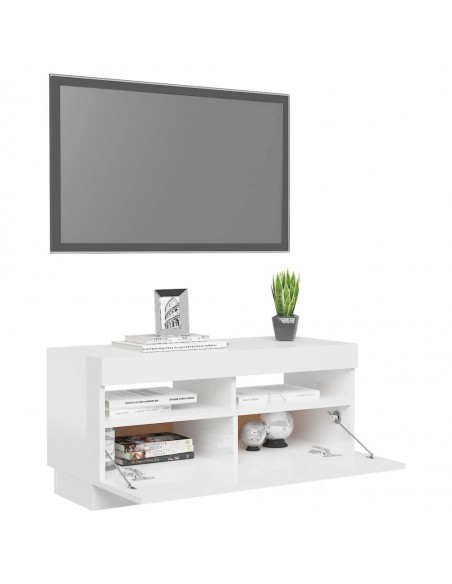 Meuble TV avec lumières LED blanc brillant 80x35x40 cm