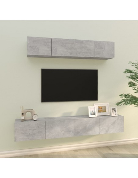 Ensemble de meubles TV 4 pcs Gris béton Bois d'ingénierie