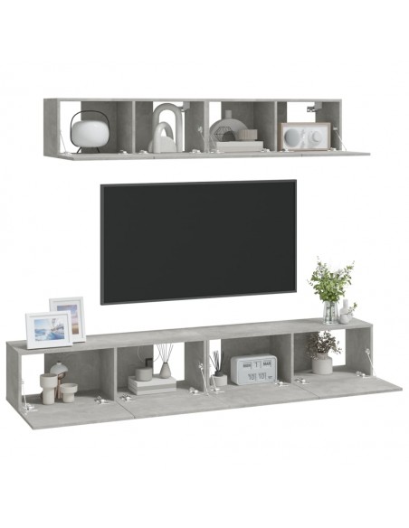 Ensemble de meubles TV 4 pcs Gris béton Bois d'ingénierie