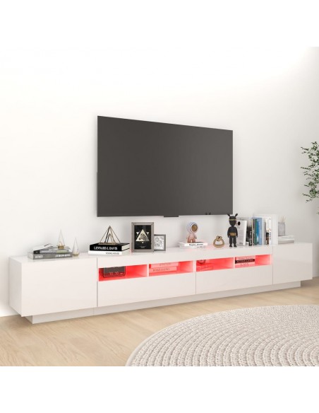 Meuble TV avec lumières LED Blanc brillant 260x35x40 cm