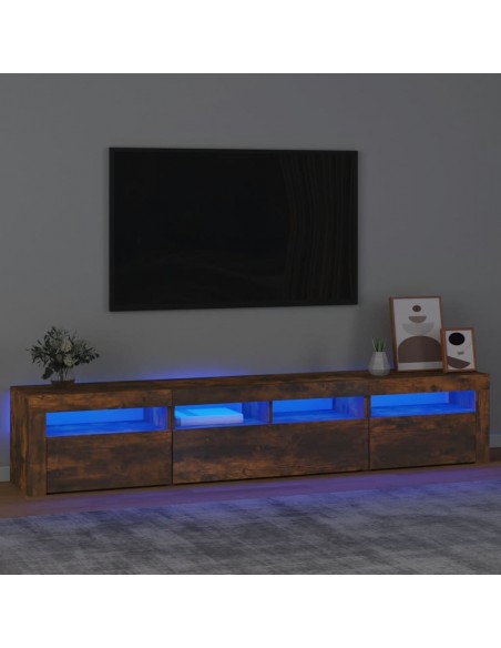 Meuble TV avec lumières LED Chêne fumé 210x35x40 cm