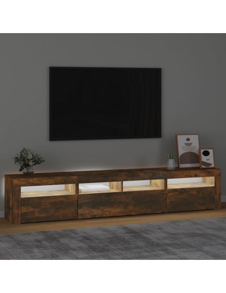 Meuble TV avec lumières LED Chêne fumé 210x35x40 cm