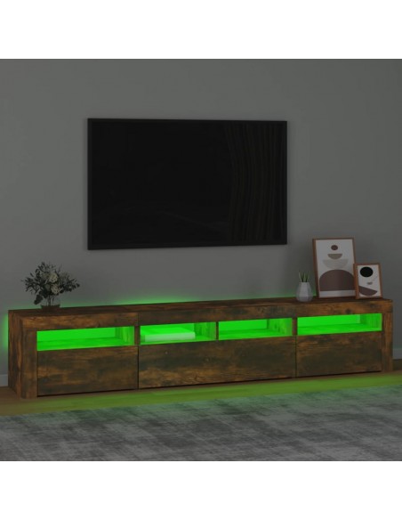 Meuble TV avec lumières LED Chêne fumé 210x35x40 cm