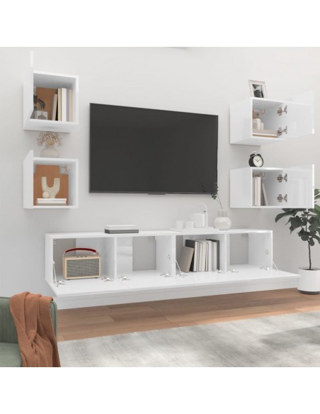 Ensemble de meubles TV 6 pcs Blanc brillant Bois d'ingénierie