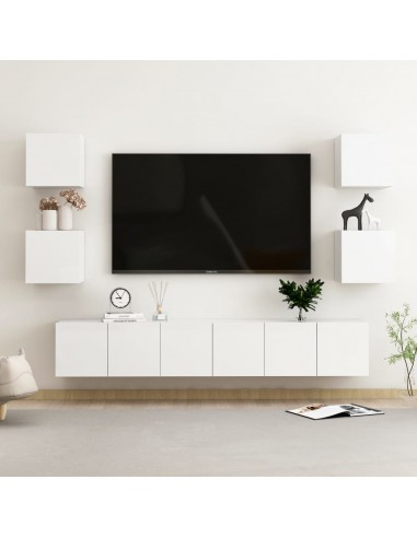 Ensemble de meubles TV 7 pcs Blanc brillant Aggloméré