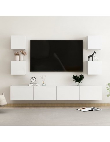 Ensemble de meubles TV 6 pcs Blanc brillant Aggloméré