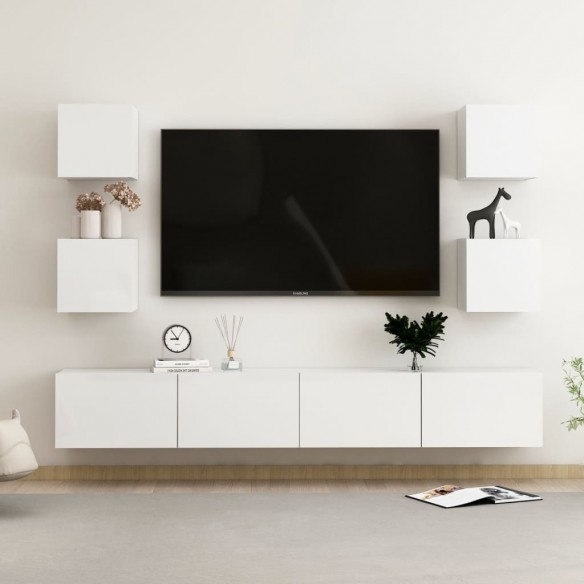 Ensemble de meubles TV 6 pcs Blanc brillant Aggloméré