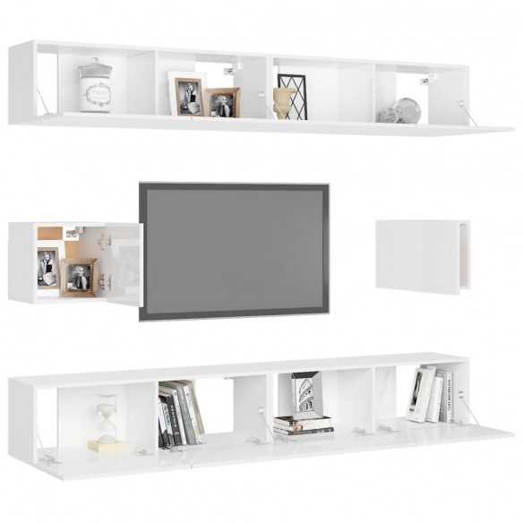 Ensemble de meubles TV 6 pcs Blanc brillant Aggloméré