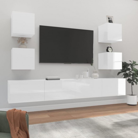 Ensemble de meubles TV 6 pcs Blanc brillant Bois d'ingénierie