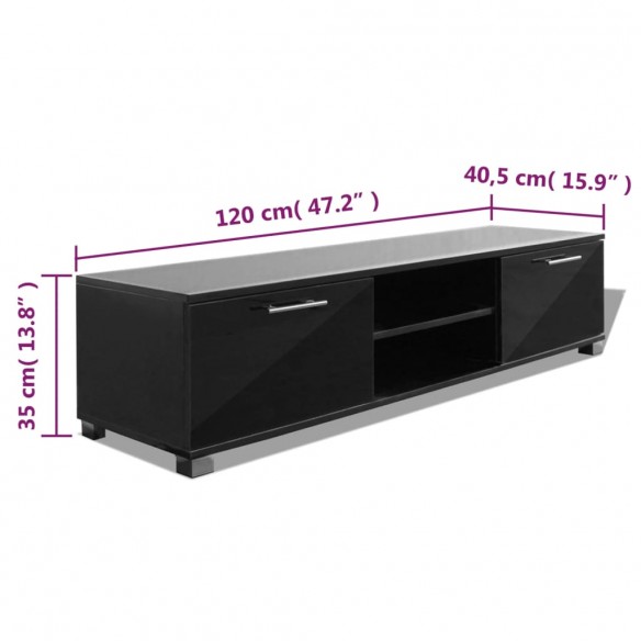 Meuble TV Noir brillant 120x40,5x35 cm