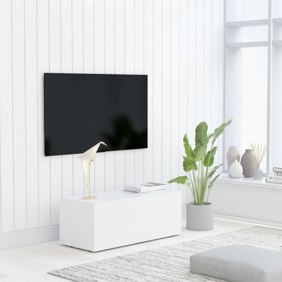 Meuble TV Blanc 80x34x30 cm Aggloméré