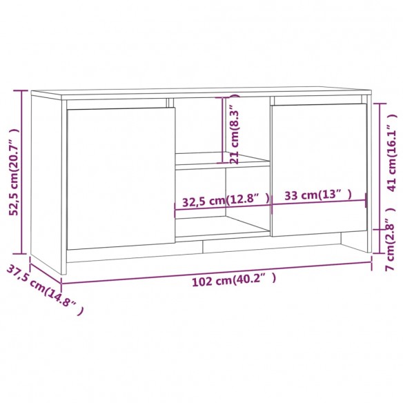 Meuble TV Blanc 102x37,5x52,5 cm Aggloméré