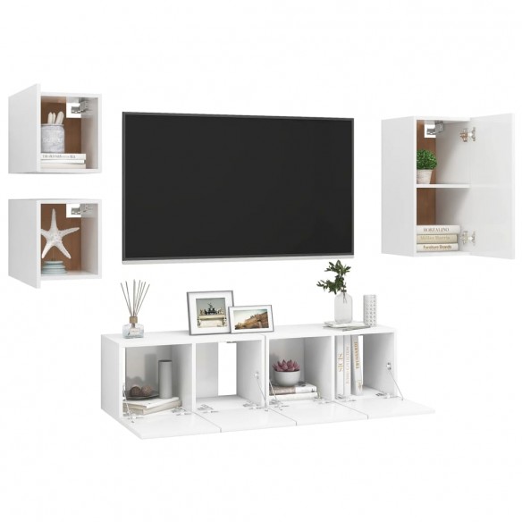 Ensemble de meuble TV 5 pcs Blanc Aggloméré