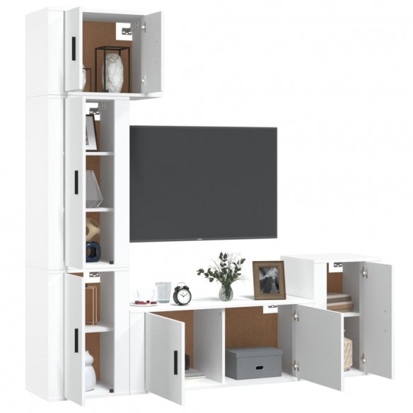 Ensemble de meubles TV 5 pcs Blanc Bois d'ingénierie