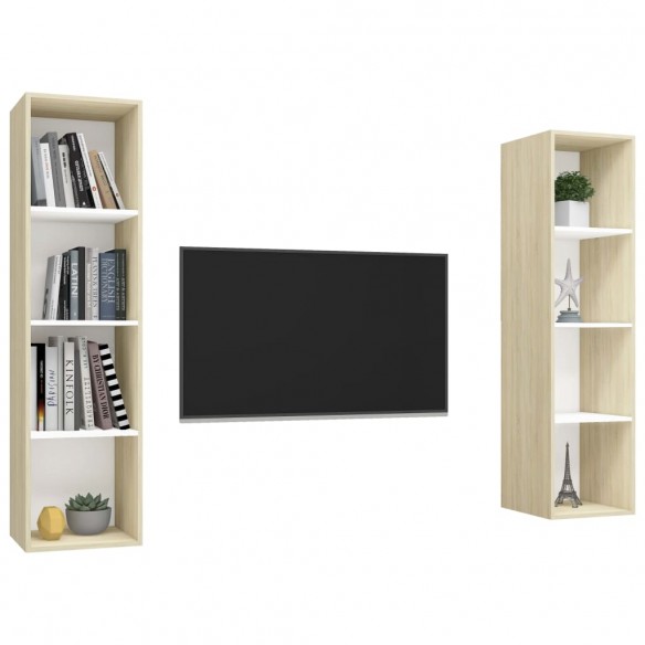 Meubles TV muraux 2 pcs Blanc et chêne sonoma Aggloméré