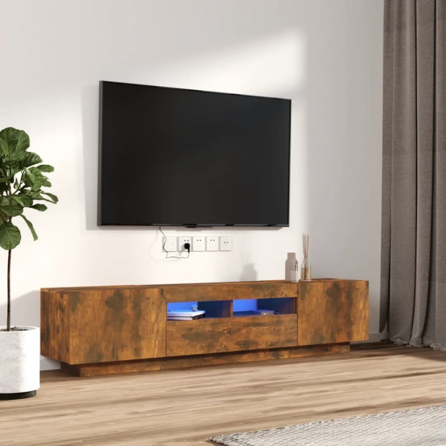 Ensemble de meubles TV avec lumières LED 2 pcs Chêne fumé