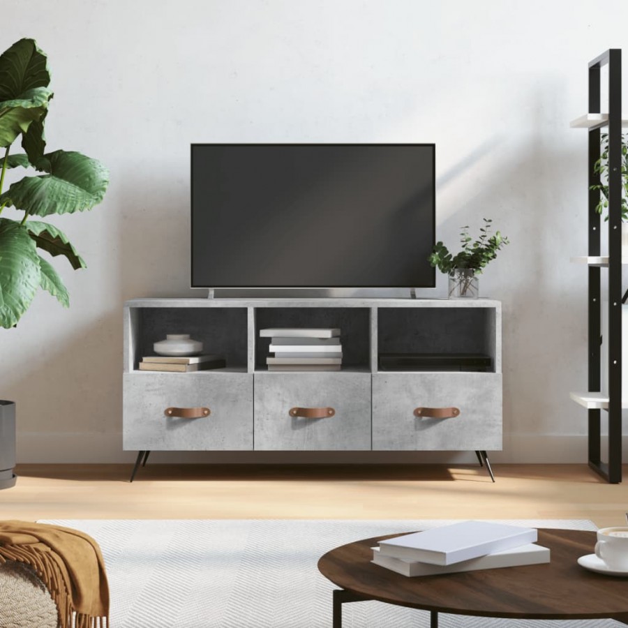 Meuble TV gris béton 102x36x50 cm bois d'ingénierie