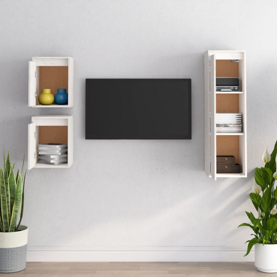 Meubles TV 3 pcs Blanc Bois massif de pin Meubles TV 3 pcs Blanc Bois massif de pin