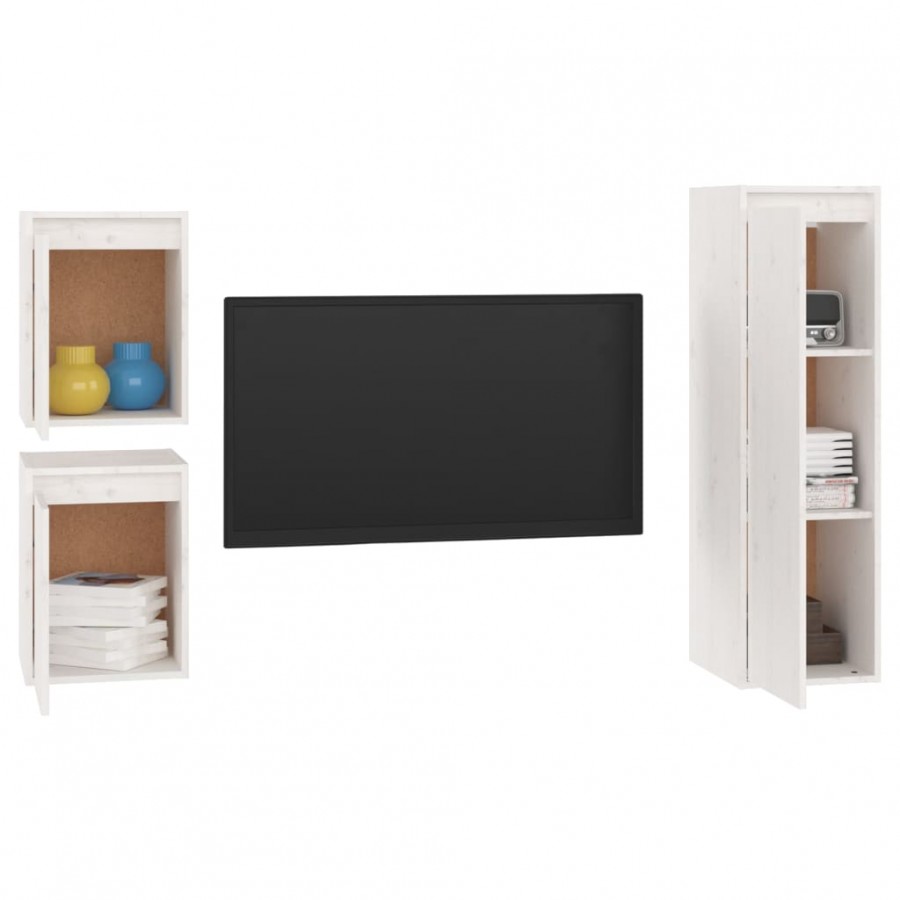 Meubles TV 3 pcs Blanc Bois massif de pin Meubles TV 3 pcs Blanc Bois massif de pin