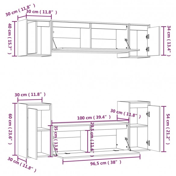 Meubles TV 6 pcs Blanc Bois massif de pin