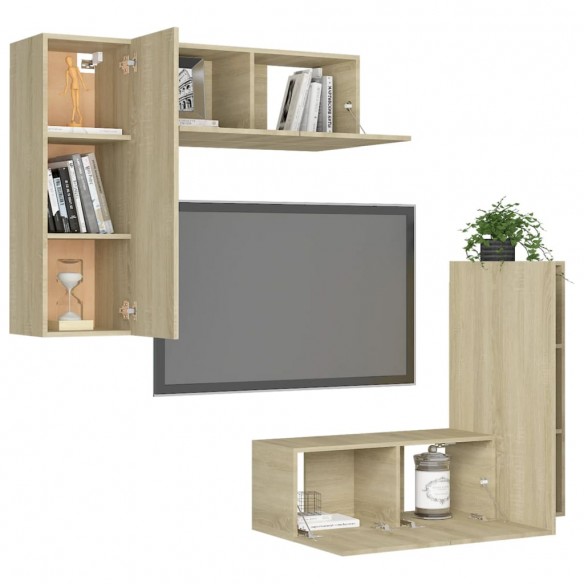 Ensemble de meubles TV 4 pcs Chêne sonoma Aggloméré