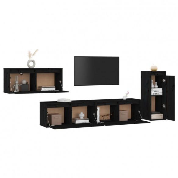 Meubles TV 4 pcs Noir Bois massif de pin