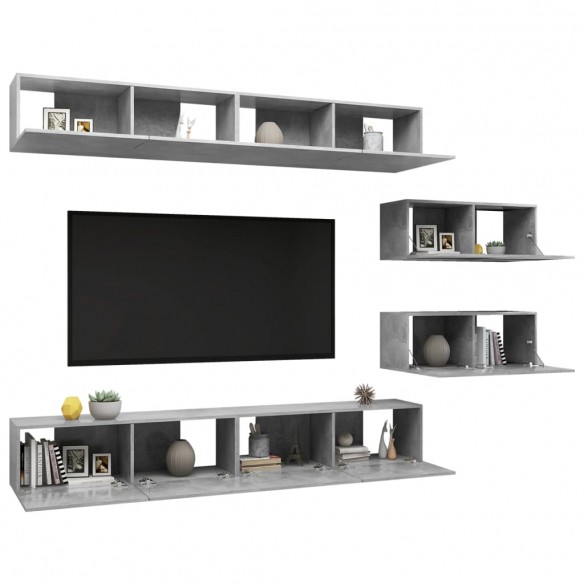 Ensemble de meuble TV 6 pcs Gris béton Aggloméré