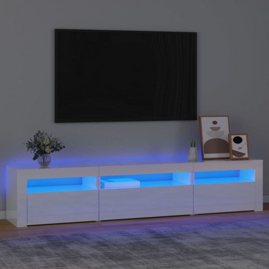 Meuble TV avec lumières LED Blanc brillant 195x35x40 cm