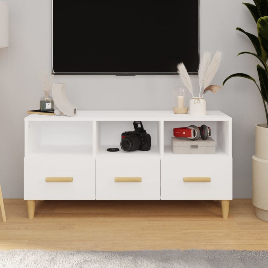 Meuble TV Blanc brillant 102x36x50 cm Bois d'ingénierie