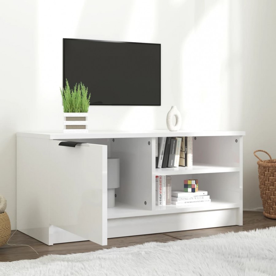 Meuble TV Blanc brillant 80x35x36,5 cm  Meuble TV Blanc brillant 80x35x36,5 cm
