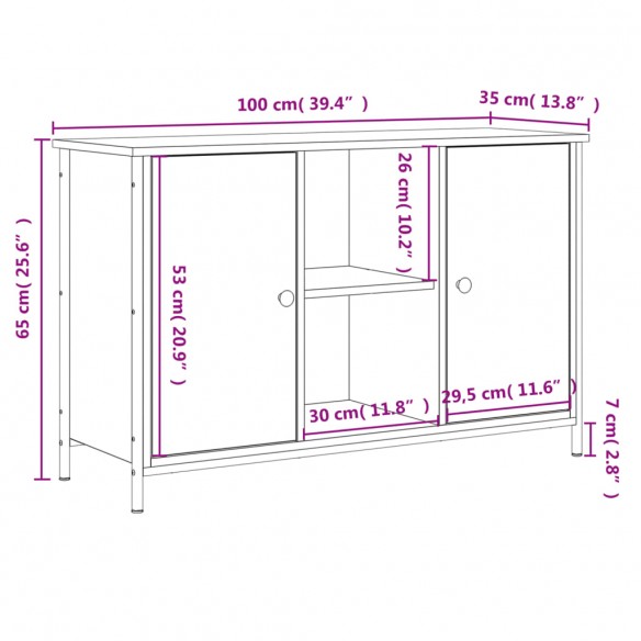 Meuble TV sonoma gris 100x35x65 cm bois d'ingénierie