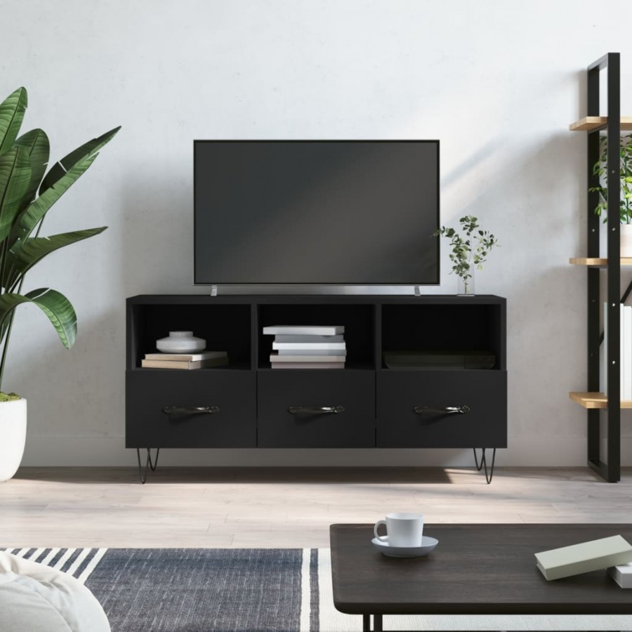 Meuble TV noir 102x36x50 cm bois d'ingénierie