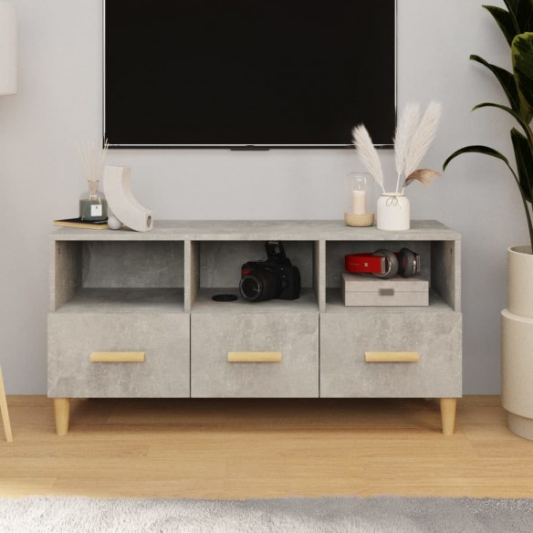 Meuble TV gris béton 102x36x50 cm bois d'ingénierie