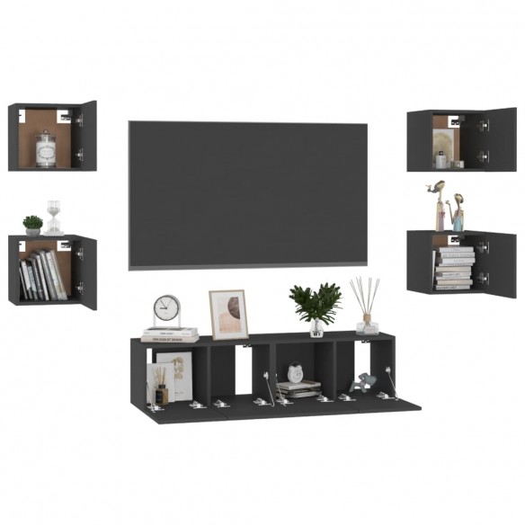 Ensemble de meubles TV 6 pcs Noir Aggloméré